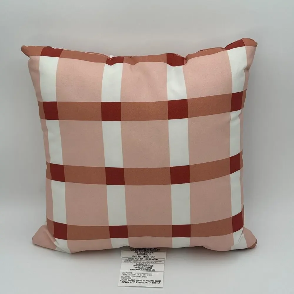 Room Essentials Outdoor Throw Pillow Red Bold Plaid‎ 17x17 Patio Cushion Decor